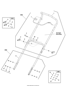 Handles And Controls Group Diagram and Parts List for 1696851-02  Briggs and Stratton Snow Blower